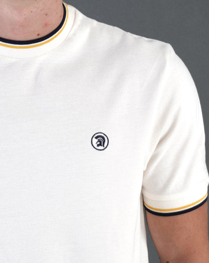 Trojan Piqué-T-Shirt mit Doppelstreifen, Ecru