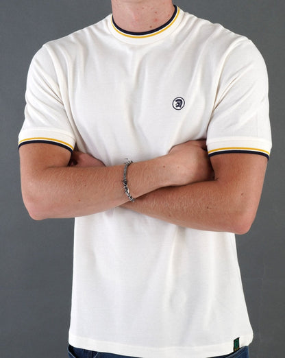 Trojan Piqué-T-Shirt mit Doppelstreifen, Ecru