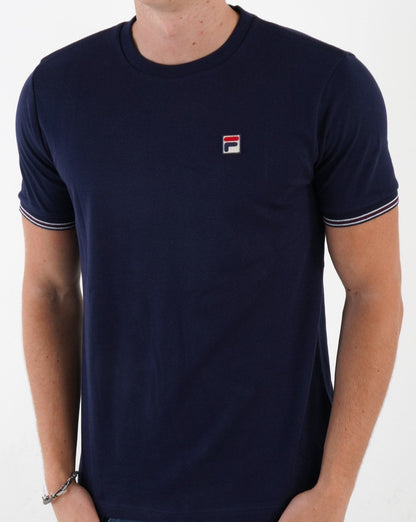 Fila – Vintage-T-Shirt mit Manschetten und Zierstreifen in Marineblau