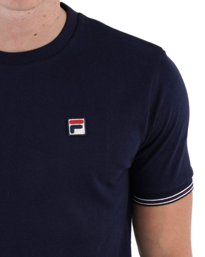 Fila – Vintage-T-Shirt mit Manschetten und Zierstreifen in Marineblau