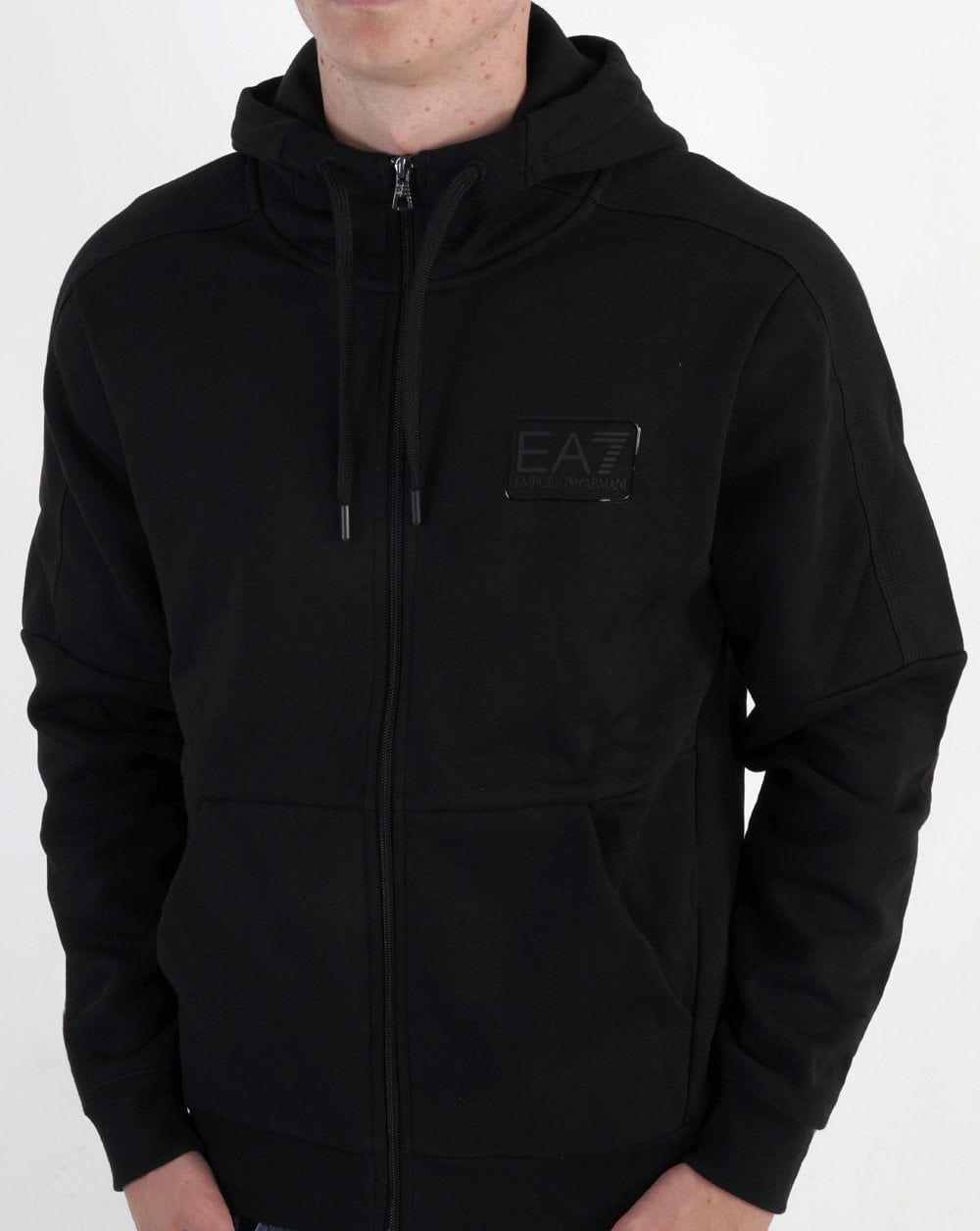 EA7 Jersey-Hoodie mit durchgehendem Reißverschluss in Schwarz