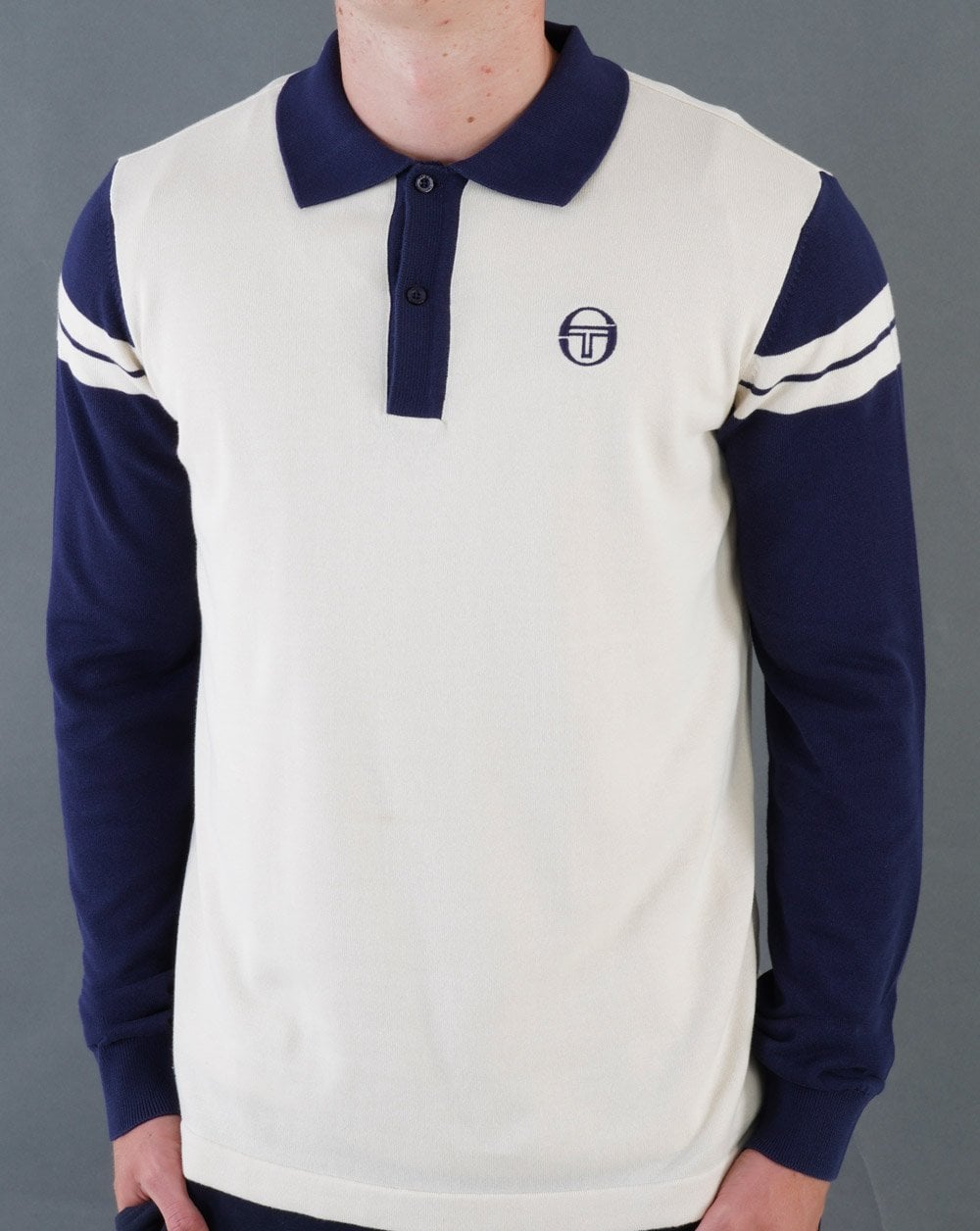 Sergio Tacchini Ravi LS Strickpolo Buttercreme/Marineblau