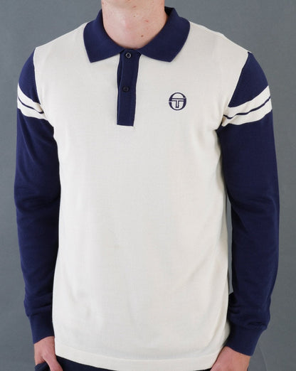 Sergio Tacchini Ravi LS Strickpolo Buttercreme/Marineblau