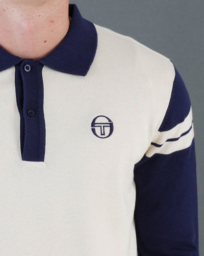 Sergio Tacchini Ravi LS Strickpolo Buttercreme/Marineblau