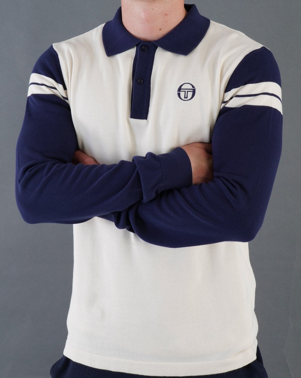 Sergio Tacchini Ravi LS Knitted Polo Buttercream/Navy