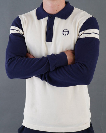 Sergio Tacchini Ravi LS Strickpolo Buttercreme/Marineblau