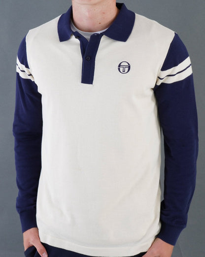 Sergio Tacchini Ravi LS Strickpolo Buttercreme/Marineblau