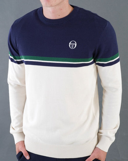 Sergio Tacchini Rundhalsstrick Ecru – Marineblau