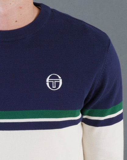 Sergio Tacchini Rundhalsstrick Ecru – Marineblau