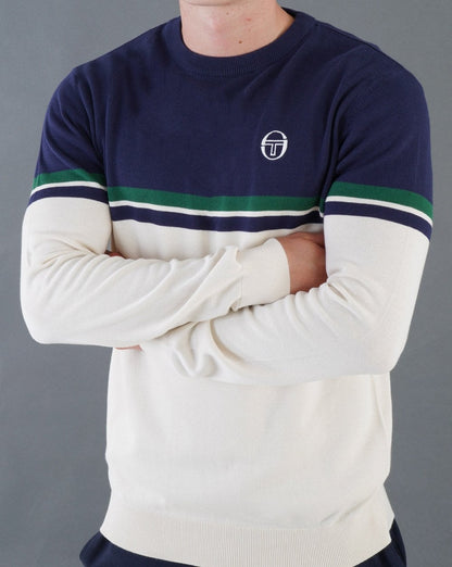 Sergio Tacchini Rundhalsstrick Ecru – Marineblau