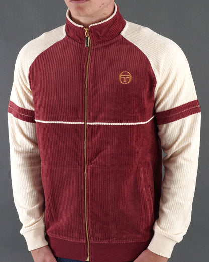 Sergio Tacchini Orion Trainingsjacke aus Rippsamt Burgunderrot / Cremeweiß