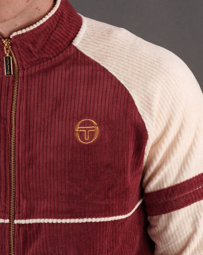 Sergio Tacchini Orion Trainingsjacke aus Rippsamt Burgunderrot / Cremeweiß