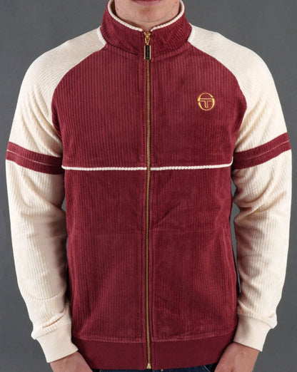 Sergio Tacchini Orion Trainingsjacke aus Rippsamt Burgunderrot / Cremeweiß
