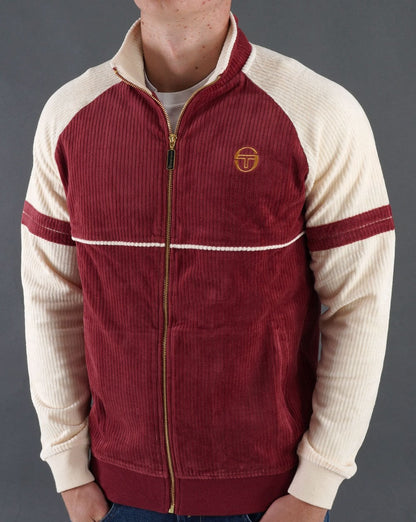 Sergio Tacchini Orion Trainingsjacke aus Rippsamt Burgunderrot / Cremeweiß