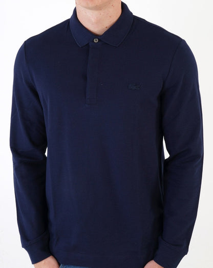 Lacoste – Langärmliges, farblich abgestimmtes Paris-Poloshirt in Marineblau