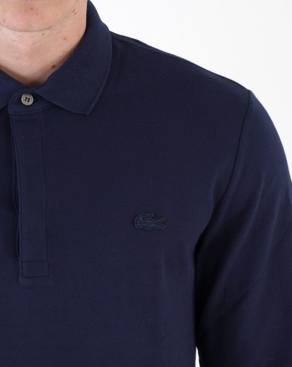 Lacoste – Langärmliges, farblich abgestimmtes Paris-Poloshirt in Marineblau
