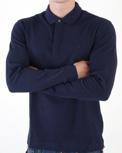 Lacoste – Langärmliges, farblich abgestimmtes Paris-Poloshirt in Marineblau