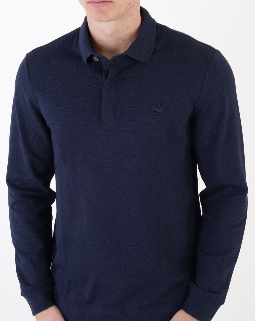 Lacoste – Langärmliges, farblich abgestimmtes Paris-Poloshirt in Marineblau