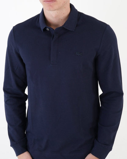 Lacoste – Langärmliges, farblich abgestimmtes Paris-Poloshirt in Marineblau