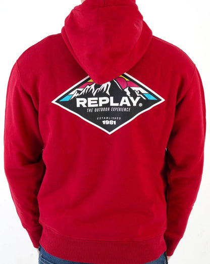 Replay – Kapuzensweatshirt mit Mountain-Print, Chilirot