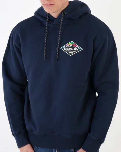 Replay – Kapuzensweatshirt mit Bergprint, Marineblau