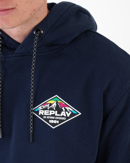 Replay – Kapuzensweatshirt mit Bergprint, Marineblau