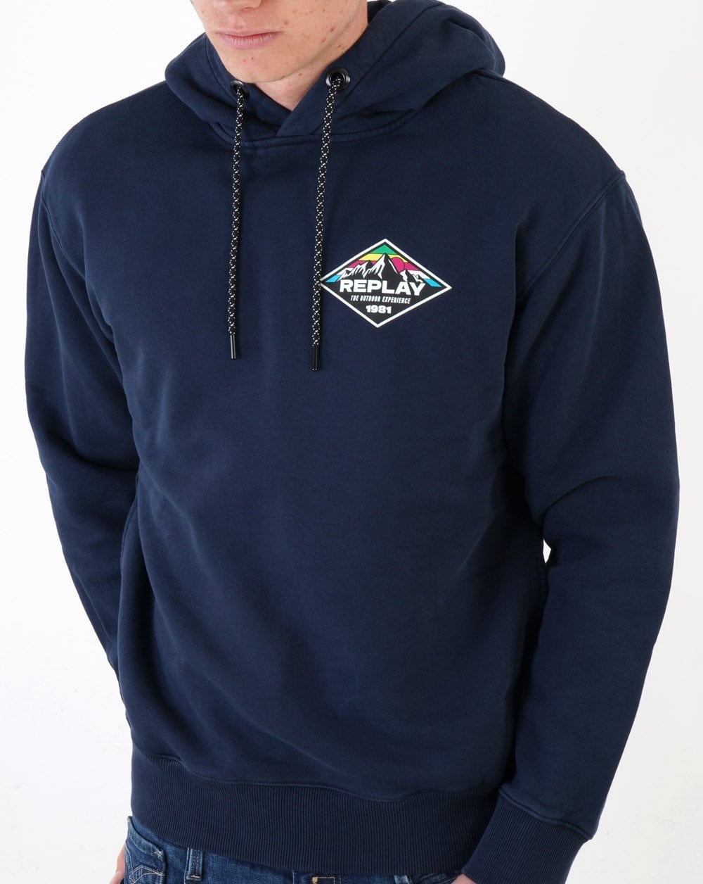 Replay Mountain Print Hooded Sweatshirt Navy Blue