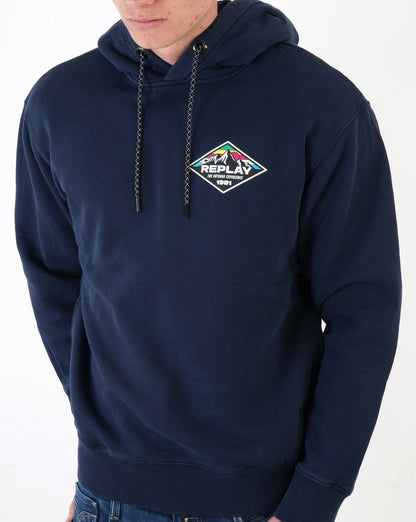 Replay – Kapuzensweatshirt mit Bergprint, Marineblau