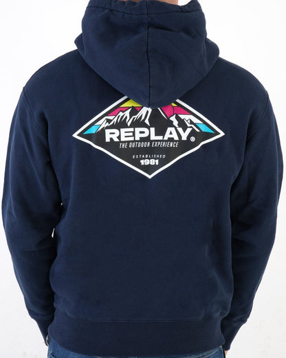 Replay – Kapuzensweatshirt mit Bergprint, Marineblau