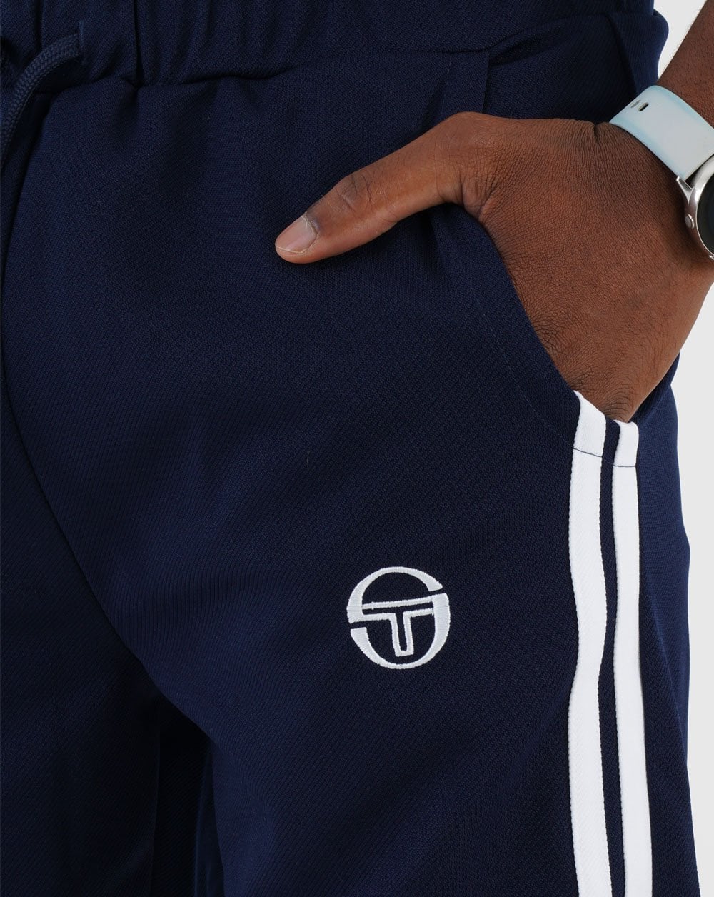 Sergio Tacchini – Trainingshose mit 2 Streifen, Marineblau/Weiß