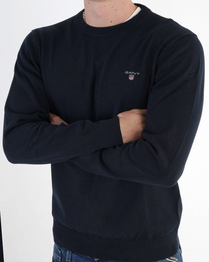 Gant – Klassischer Pullover mit Rundhalsausschnitt, Marineblau