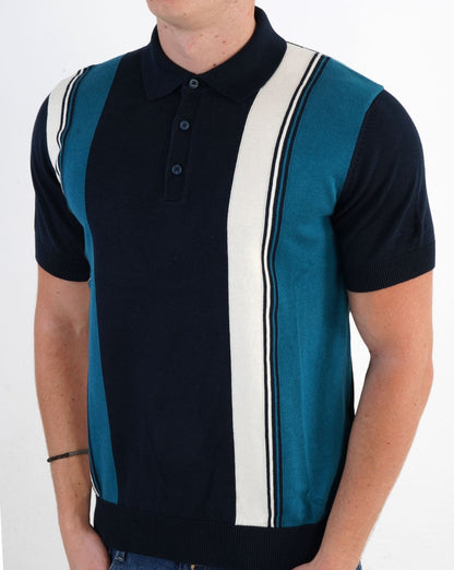 Ben Sherman – Strick-Poloshirt mit vertikalen Streifen in Dunkelmarineblau