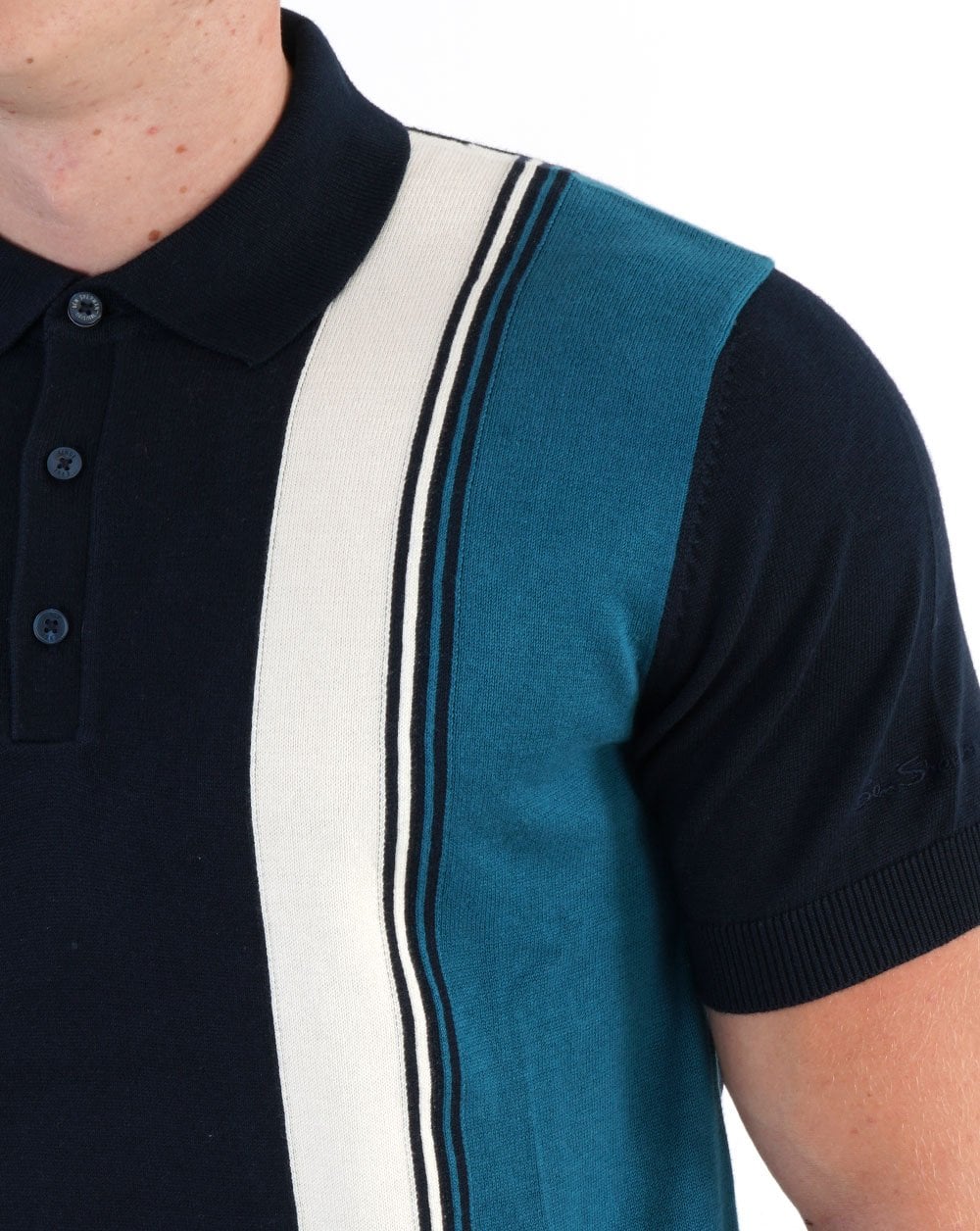 Ben Sherman Vertical Stripe Knit Polo Dark Navy