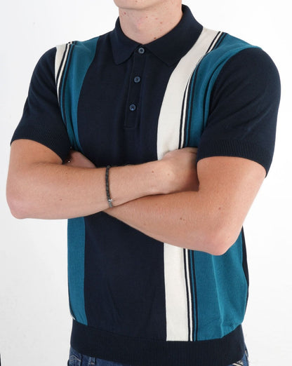 Ben Sherman – Strick-Poloshirt mit vertikalen Streifen in Dunkelmarineblau