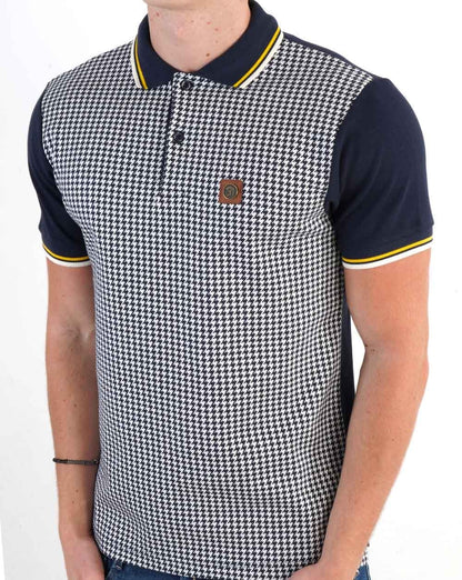 Trojan Jacquard-Poloshirt mit Hahnentrittmuster und Einsätzen in Marineblau