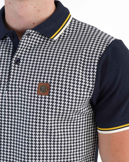 Trojan Jacquard-Poloshirt mit Hahnentrittmuster und Einsätzen in Marineblau