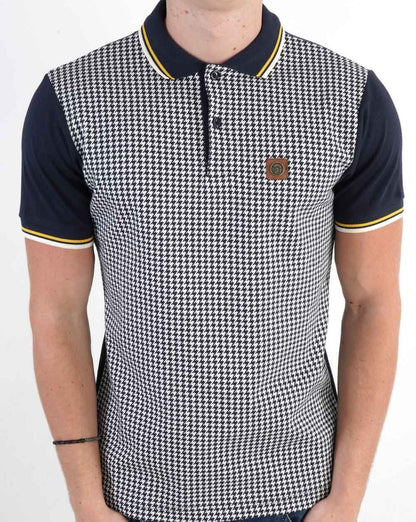 Trojan Jacquard-Poloshirt mit Hahnentrittmuster und Einsätzen in Marineblau
