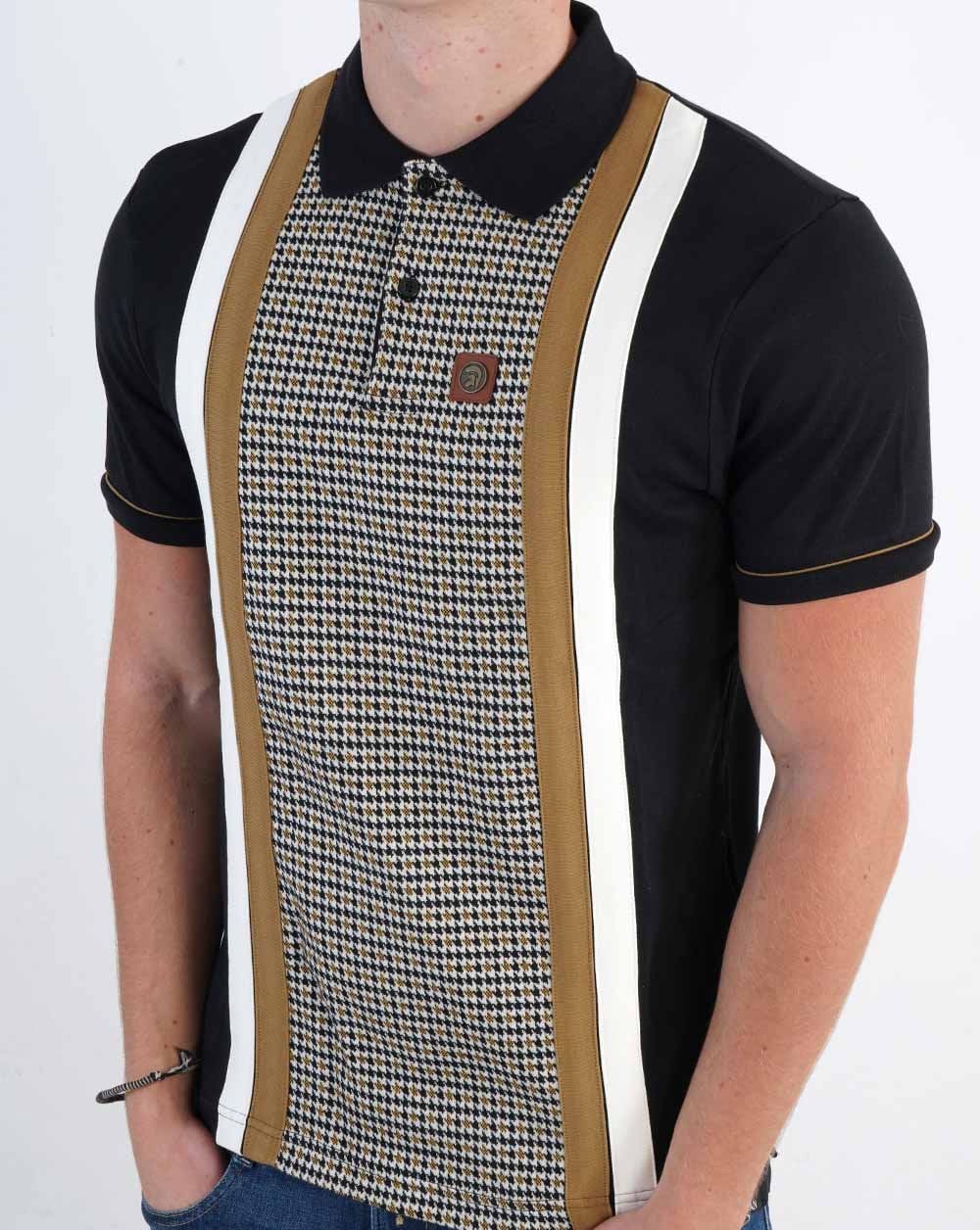 Trojan Jacquard Dogtooth Panel Polo Black