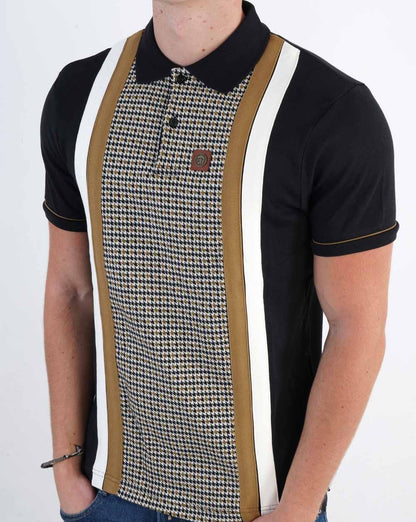 Trojan Jacquard-Poloshirt mit Hahnentrittmuster in Schwarz