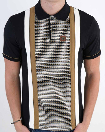 Trojan Jacquard-Poloshirt mit Hahnentrittmuster in Schwarz