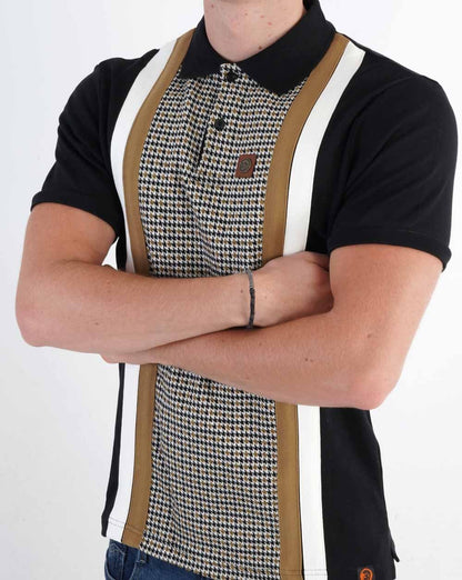 Trojan Jacquard-Poloshirt mit Hahnentrittmuster in Schwarz
