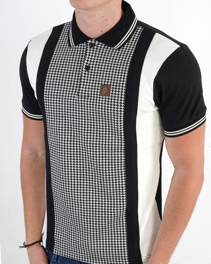 Trojan – Poloshirt mit Hahnentrittmuster und Monochrom-Einsatz in Schwarz