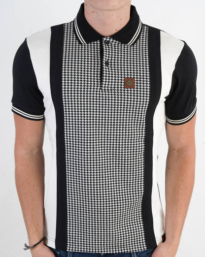 Trojan – Poloshirt mit Hahnentrittmuster und Monochrom-Einsatz in Schwarz