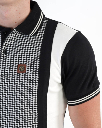 Trojan – Poloshirt mit Hahnentrittmuster und Monochrom-Einsatz in Schwarz