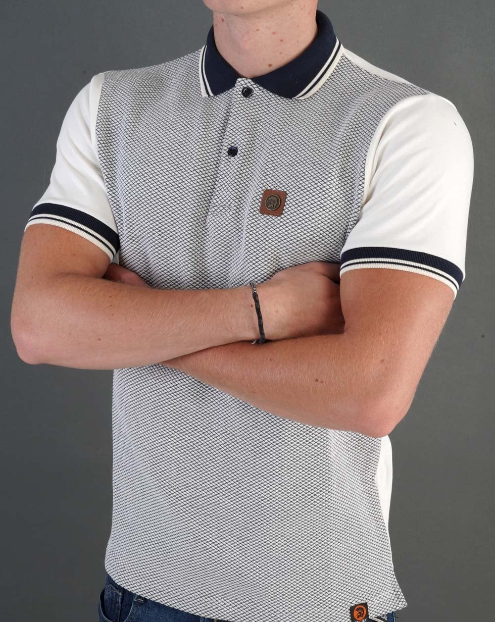 Trojan Diamond Panel Poloshirt Ecru