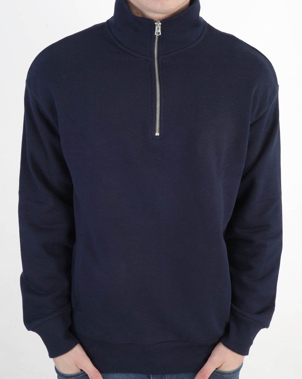 Benetton Sweatshirt mit Viertelreißverschluss in Marineblau