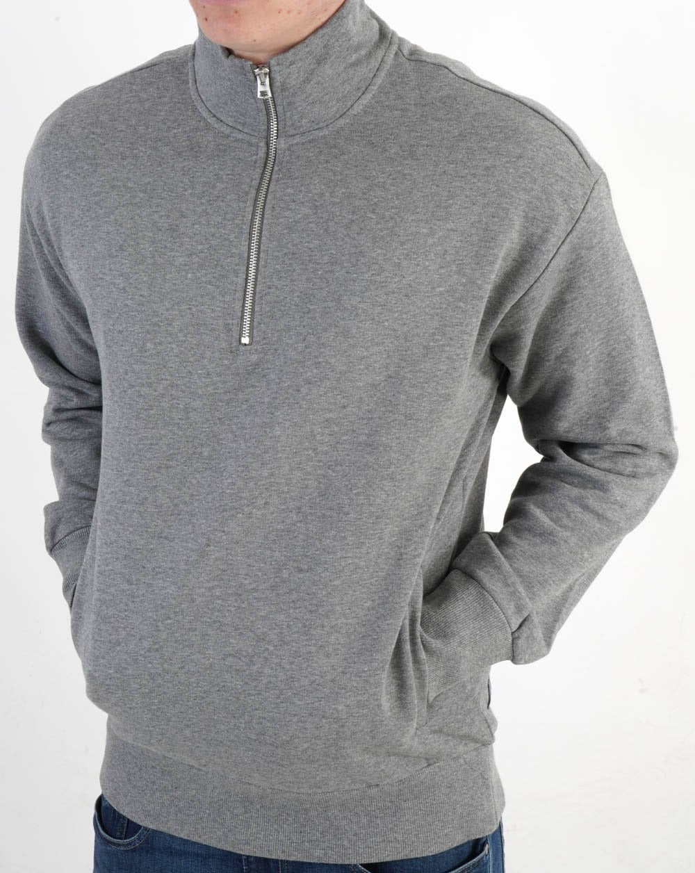 Benetton Sweatshirt mit Viertelreißverschluss in Grau