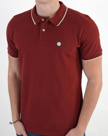 Pretty Green Poloshirt mit Streifen in Burgunderrot