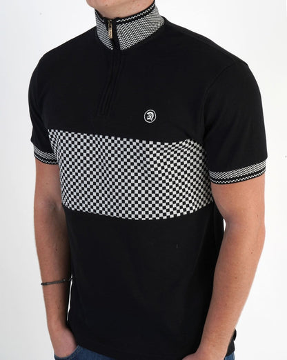 Trojan Poloshirt mit Reißverschluss und Schachbrettmuster in Schwarz