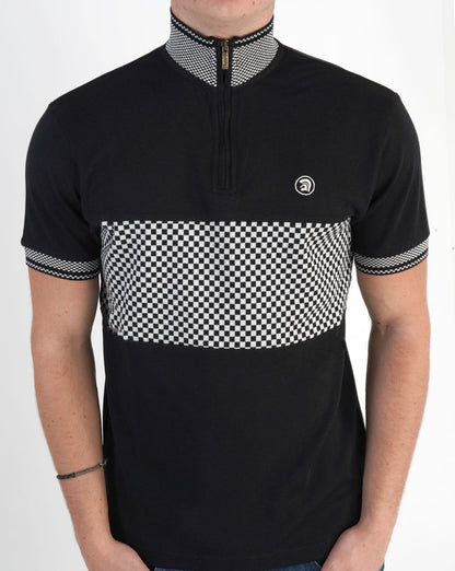 Trojan Poloshirt mit Reißverschluss und Schachbrettmuster in Schwarz